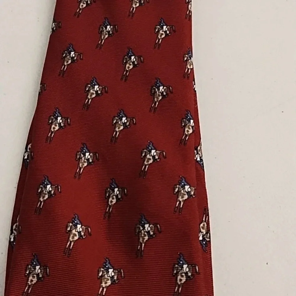 Gant Silk Polo Horse Print Tie Burgundy, Navy Tan